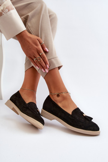 Zazoo 3420 Semišové mokasíny Dámske so širokými podpätkami čierna 2