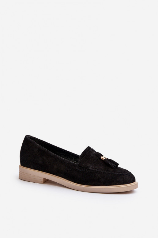 Zazoo 3420 Semišové mokasíny Dámske so širokými podpätkami čierna Zazoo 3420 Semišové mokasíny Dámske so širokými podpätkami čierna
