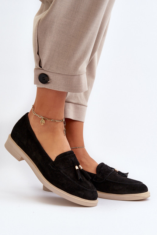 Zazoo 3420 Semišové mokasíny Dámske so širokými podpätkami čierna Zazoo 3420 Semišové mokasíny Dámske so širokými podpätkami čierna