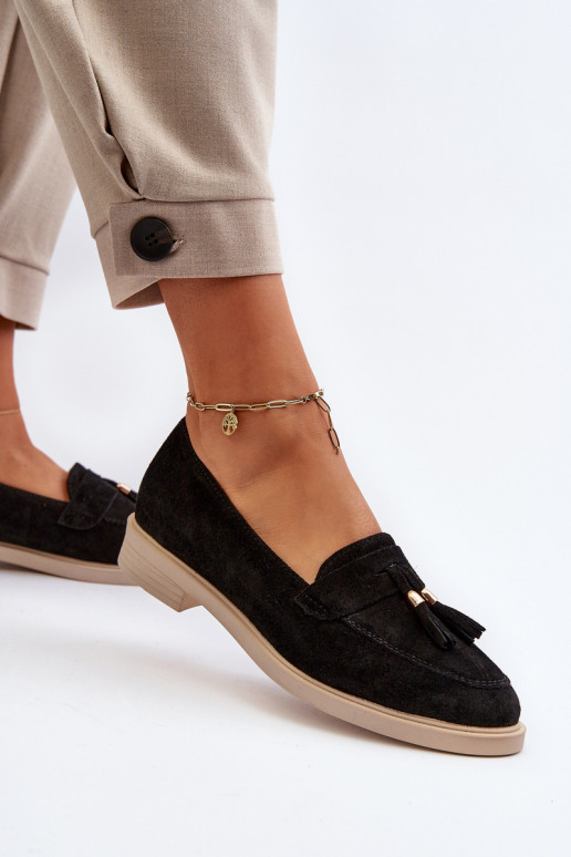 Zazoo 3420 Semišové mokasíny Dámske so širokými podpätkami čierna Zazoo 3420 Semišové mokasíny Dámske so širokými podpätkami čierna