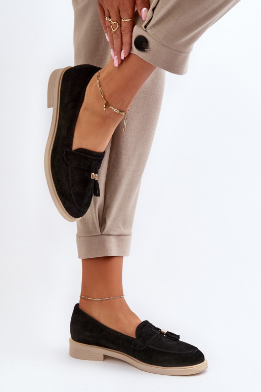 Zazoo 3420 Semišové mokasíny Dámske so širokými podpätkami čierna Zazoo 3420 Semišové mokasíny Dámske so širokými podpätkami čierna