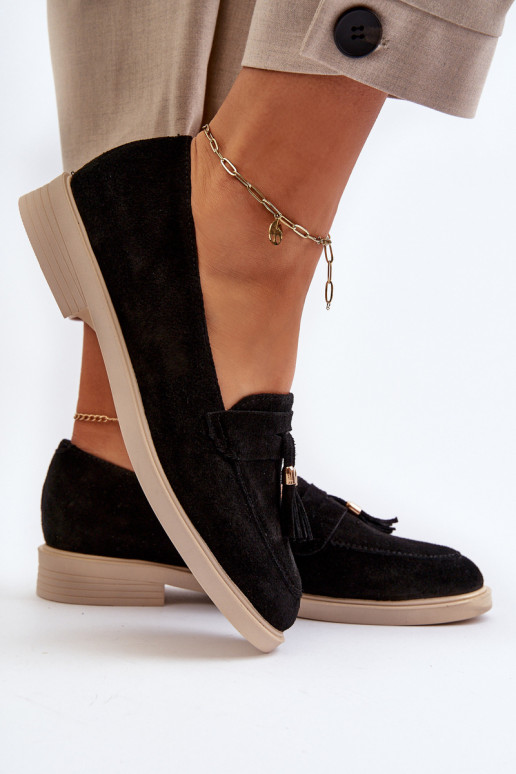 Zazoo 3420 Semišové mokasíny Dámske so širokými podpätkami čierna Zazoo 3420 Semišové mokasíny Dámske so širokými podpätkami čierna