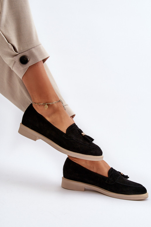 Zazoo 3420 Semišové mokasíny Dámske so širokými podpätkami čierna Zazoo 3420 Semišové mokasíny Dámske so širokými podpätkami čierna