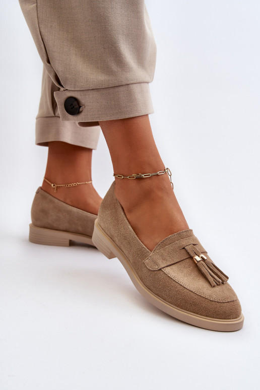 Zazoo 3420 Semišové mokasíny Dámske so širokými podpätkami béžová Zazoo 3420 Semišové mokasíny Dámske so širokými podpätkami béžová