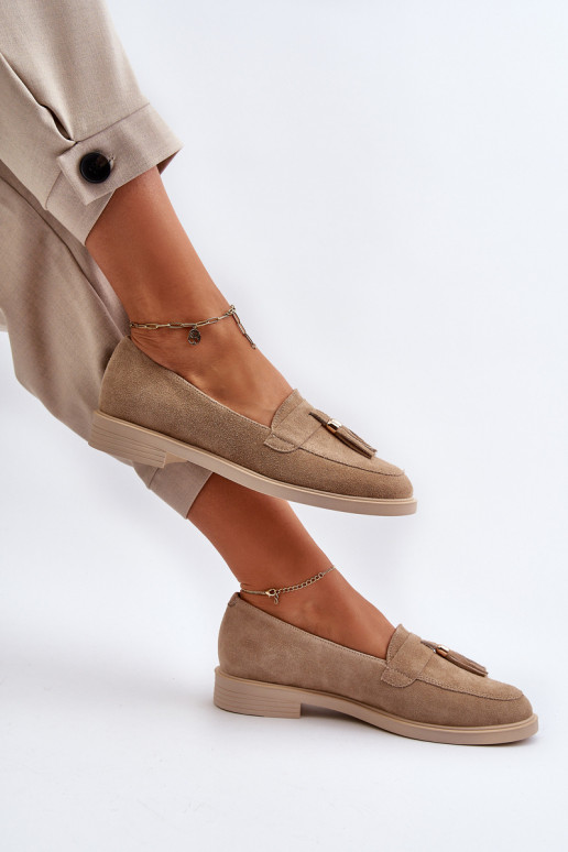 Zazoo 3420 Semišové mokasíny Dámske so širokými podpätkami béžová Zazoo 3420 Semišové mokasíny Dámske so širokými podpätkami béžová