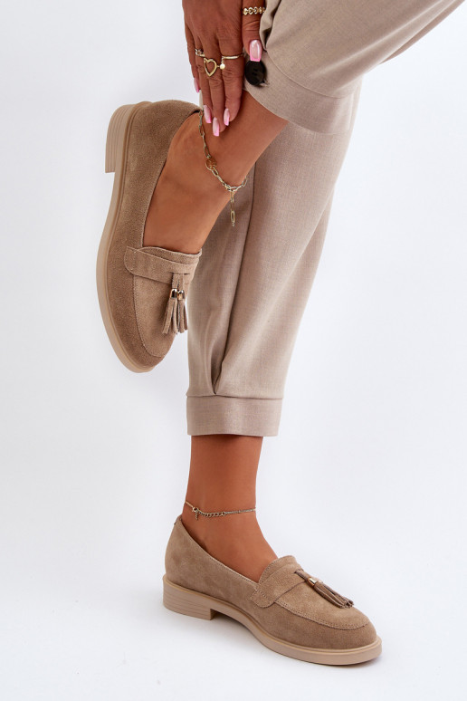 Zazoo 3420 Semišové mokasíny Dámske so širokými podpätkami béžová Zazoo 3420 Semišové mokasíny Dámske so širokými podpätkami béžová