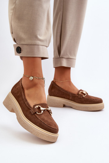 Zazoo 3429 Semišové mokasíny Dámske s ozdobami Hnedá farba