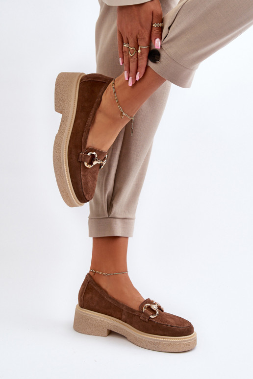 Zazoo 3429 Semišové mokasíny Dámske s ozdobami Hnedá farba Zazoo 3429 Semišové mokasíny Dámske s ozdobami Hnedá farba