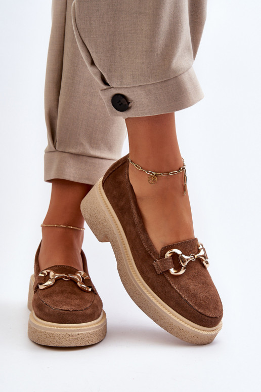 Zazoo 3429 Semišové mokasíny Dámske s ozdobami Hnedá farba Zazoo 3429 Semišové mokasíny Dámske s ozdobami Hnedá farba