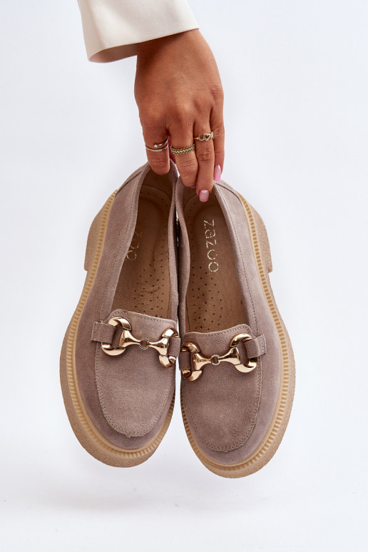 Zazoo 3429 Semišové mokasíny Dámske s ozdobami Hnedá farba Zazoo 3429 Semišové mokasíny Dámske s ozdobami Hnedá farba