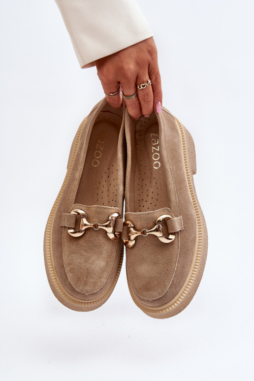 Zazoo 3429 Semišové mokasíny Dámske s ozdobami béžová Zazoo 3429 Semišové mokasíny Dámske s ozdobami béžová