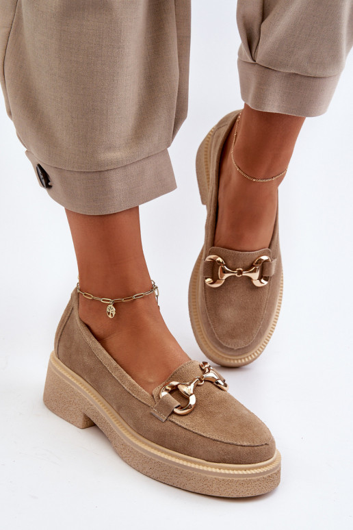 Zazoo 3429 Semišové mokasíny Dámske s ozdobami béžová Zazoo 3429 Semišové mokasíny Dámske s ozdobami béžová