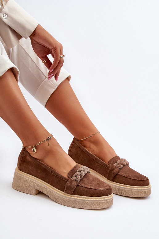 Zazoo 3429/IN Elegantné semišové mokasíny s ozdobami Hnedá farba Zazoo 3429/IN Elegantné semišové mokasíny s ozdobami Hnedá farba