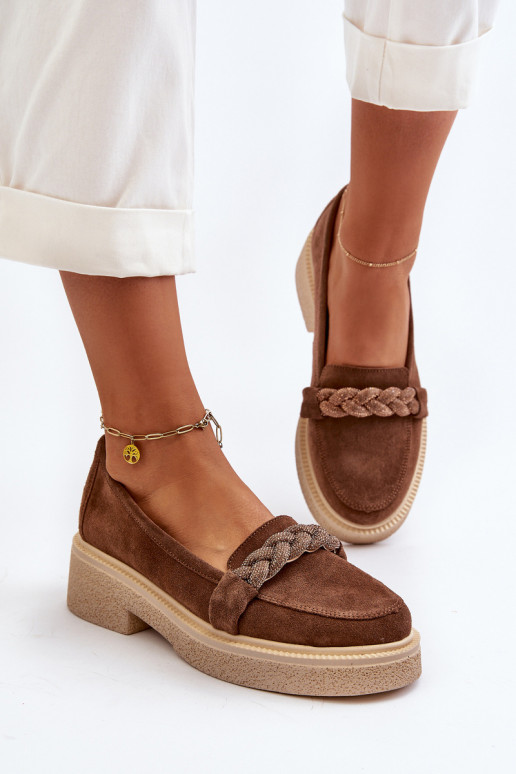 Zazoo 3429/IN Elegantné semišové mokasíny s ozdobami Hnedá farba Zazoo 3429/IN Elegantné semišové mokasíny s ozdobami Hnedá farba