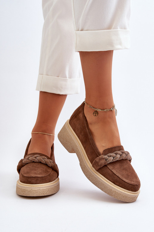 Zazoo 3429/IN Elegantné semišové mokasíny s ozdobami Hnedá farba Zazoo 3429/IN Elegantné semišové mokasíny s ozdobami Hnedá farba