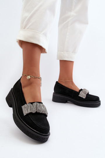 Zazoo 3419 dámske mokasíny zo semišu S ozdobným pásikom čierna