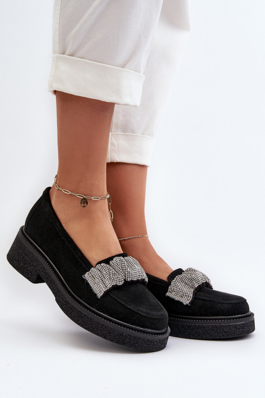 Zazoo 3419 dámske mokasíny zo semišu S ozdobným pásikom čierna Zazoo 3419 dámske mokasíny zo semišu S ozdobným pásikom čierna