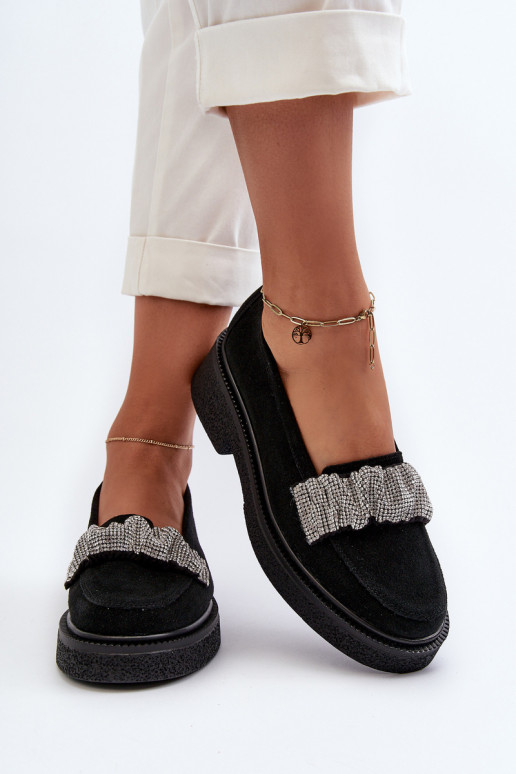 Zazoo 3419 dámske mokasíny zo semišu S ozdobným pásikom čierna Zazoo 3419 dámske mokasíny zo semišu S ozdobným pásikom čierna