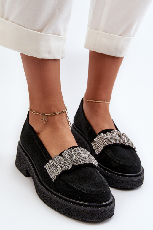Zazoo 3419 dámske mokasíny zo semišu S ozdobným pásikom čierna Zazoo 3419 dámske mokasíny zo semišu S ozdobným pásikom čierna