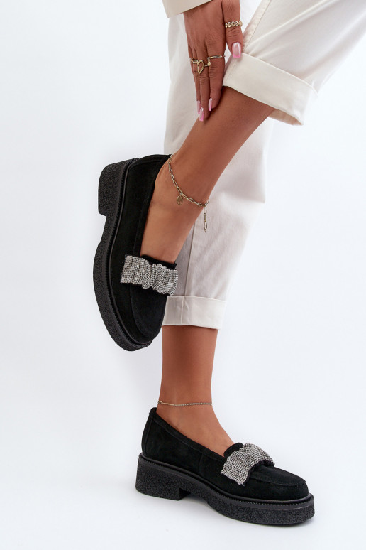 Zazoo 3419 dámske mokasíny zo semišu S ozdobným pásikom čierna Zazoo 3419 dámske mokasíny zo semišu S ozdobným pásikom čierna