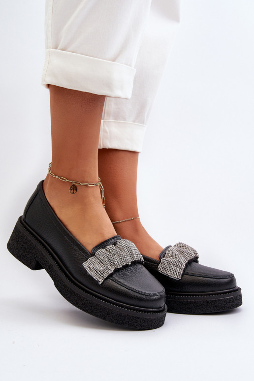 Zazoo 3419 dámske mokasíny Kožené S ozdobným pásikom čierna Zazoo 3419 dámske mokasíny Kožené S ozdobným pásikom čierna