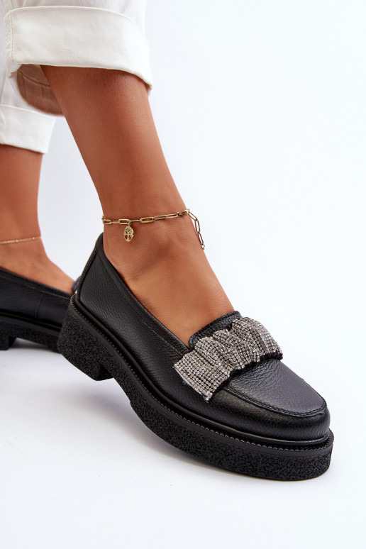 Zazoo 3419 dámske mokasíny Kožené S ozdobným pásikom čierna Zazoo 3419 dámske mokasíny Kožené S ozdobným pásikom čierna