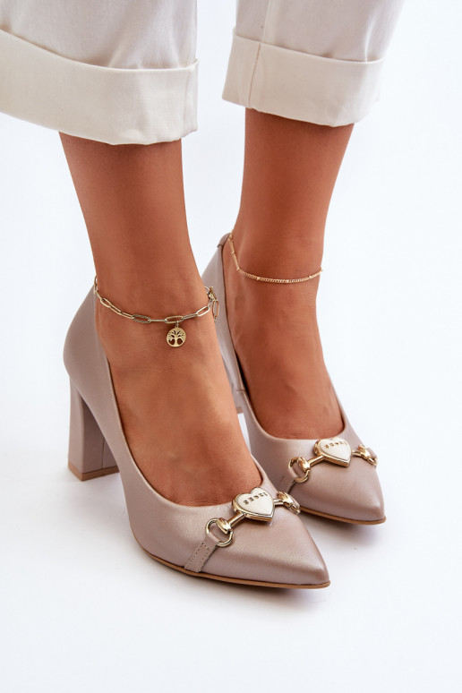 Zazoo 2453/OS Kožené Topánky s podpätkami so srdiečkami matka perly Zazoo 2453/OS Kožené Topánky s podpätkami so srdiečkami matka perly