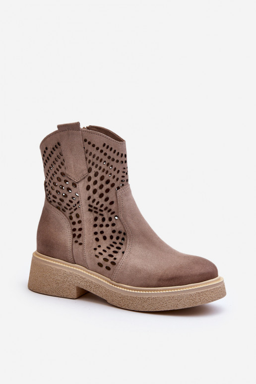 Zazoo 3470 Semišové topánky Dámske so širokými podpätkami s prvkami prelamovania farba cappuccino Zazoo 3470 Semišové topánky Dámske so širokými podpätkami s prvkami prelamovania farba cappuccino