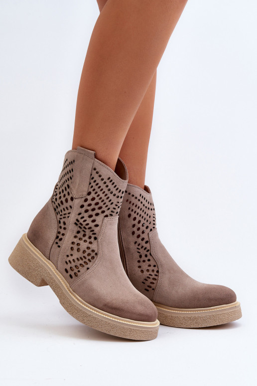 Zazoo 3470 Semišové topánky Dámske so širokými podpätkami s prvkami prelamovania farba cappuccino Zazoo 3470 Semišové topánky Dámske so širokými podpätkami s prvkami prelamovania farba cappuccino