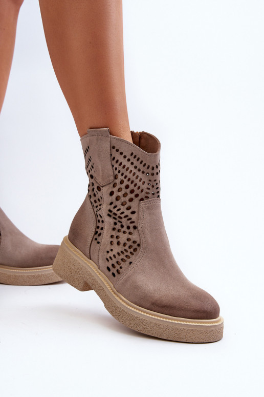 Zazoo 3470 Semišové topánky Dámske so širokými podpätkami s prvkami prelamovania farba cappuccino Zazoo 3470 Semišové topánky Dámske so širokými podpätkami s prvkami prelamovania farba cappuccino