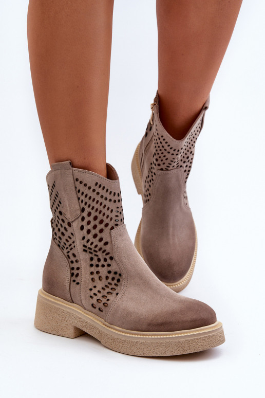 Zazoo 3470 Semišové topánky Dámske so širokými podpätkami s prvkami prelamovania farba cappuccino Zazoo 3470 Semišové topánky Dámske so širokými podpätkami s prvkami prelamovania farba cappuccino