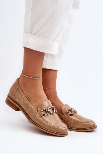 Kožené Dámske Lakované mokasíny Laura Messi 2760 Hnedá farba