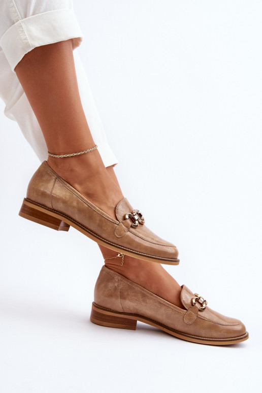 Kožené Dámske Lakované mokasíny Laura Messi 2760 Hnedá farba