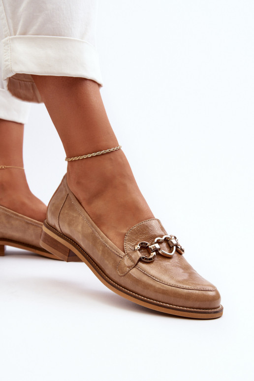 Kožené Dámske Lakované mokasíny Laura Messi 2760 Hnedá farba