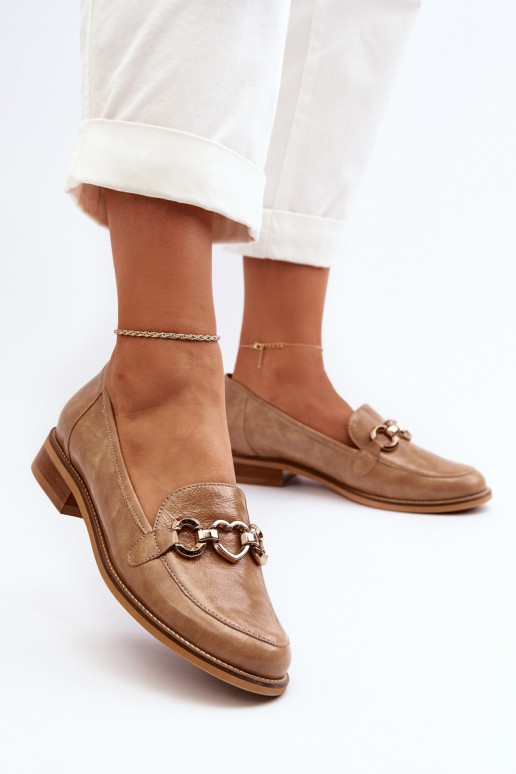 Kožené Dámske Lakované mokasíny Laura Messi 2760 Hnedá farba