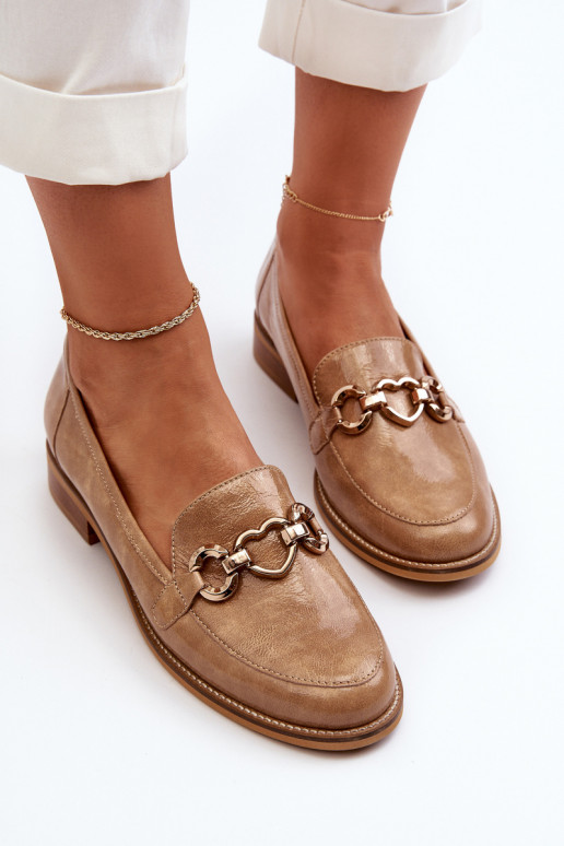 Kožené Dámske Lakované mokasíny Laura Messi 2760 Hnedá farba