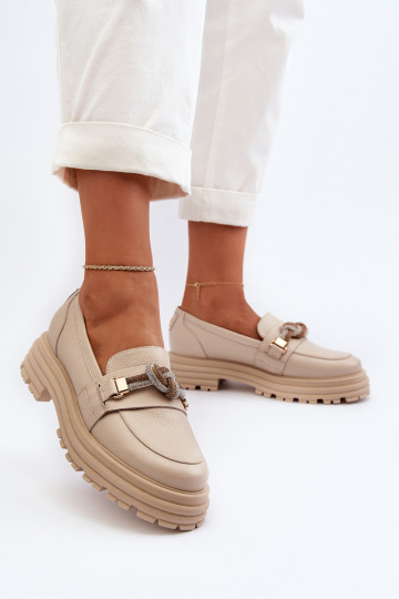 Kožené dámske mokasíny s ozdobami Laura Messi 2780 béžová