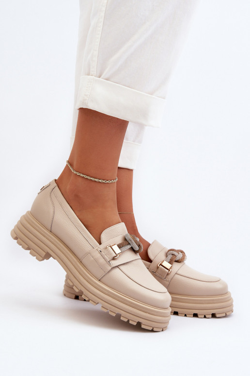 Kožené dámske mokasíny s ozdobami Laura Messi 2780 béžová