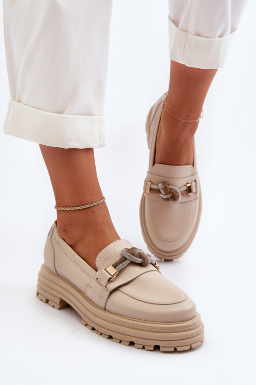 Kožené dámske mokasíny s ozdobami Laura Messi 2780 béžová