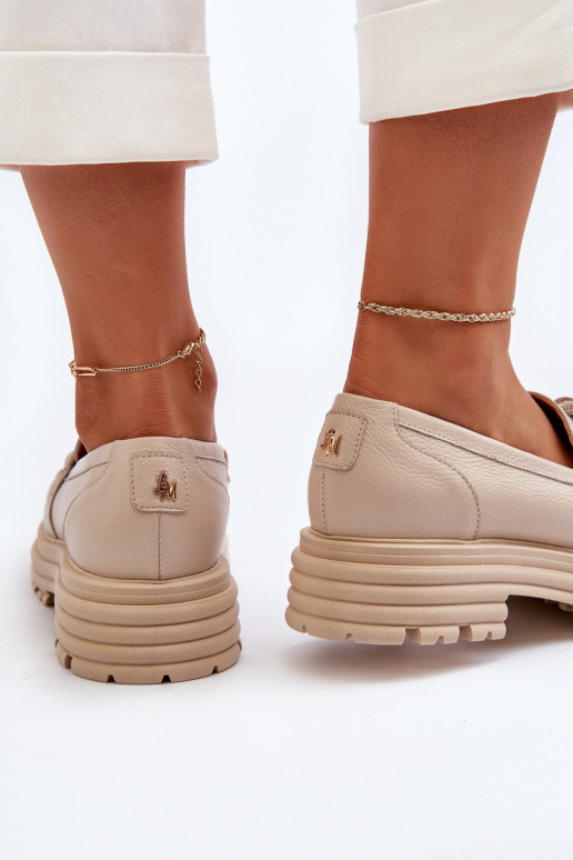 Kožené dámske mokasíny s ozdobami Laura Messi 2780 béžová