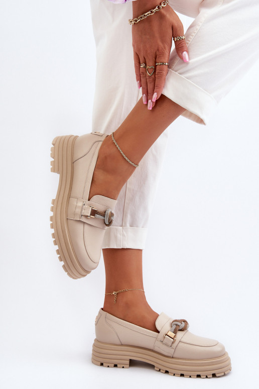 Kožené dámske mokasíny s ozdobami Laura Messi 2780 béžová