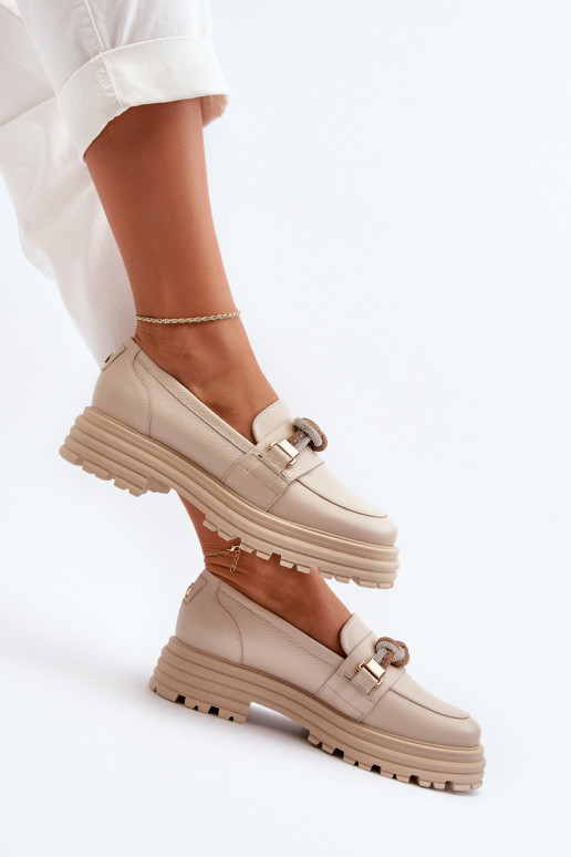 Kožené dámske mokasíny s ozdobami Laura Messi 2780 béžová