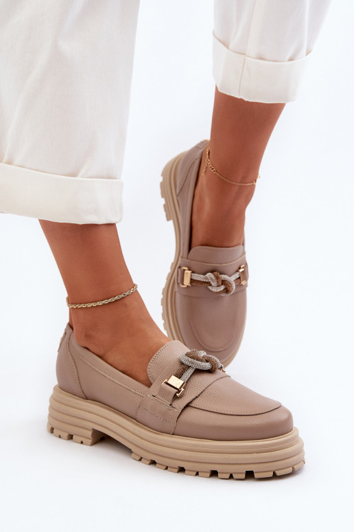 Kožené dámske mokasíny s ozdobami Laura Messi 2780 béžová