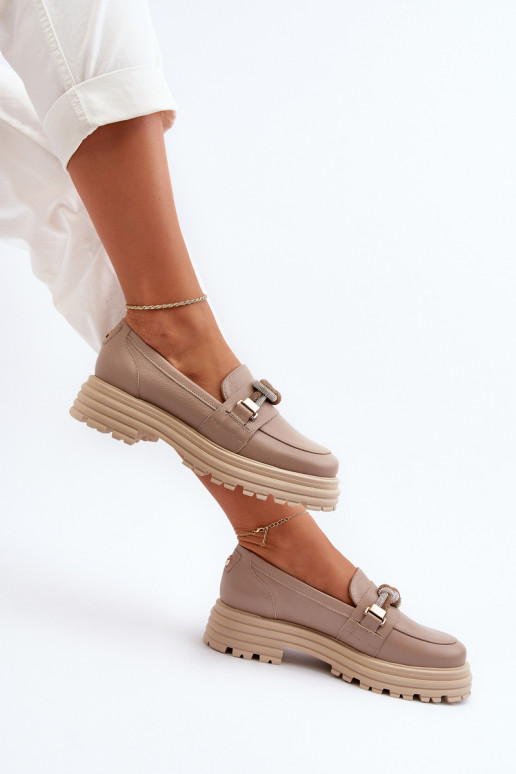 Kožené dámske mokasíny s ozdobami Laura Messi 2780 béžová