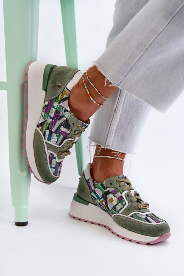 Kožené Tenisky model obuvi Dámske s platformou Máciejka 06390-09 SeledynoIne 2