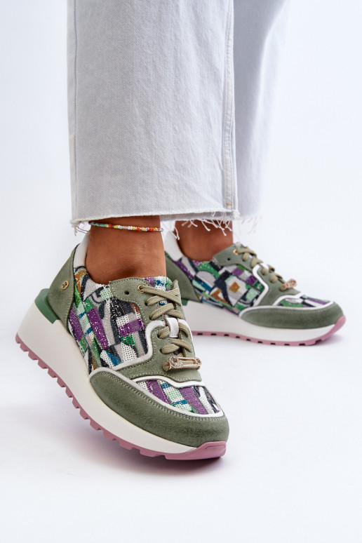 Kožené Tenisky model obuvi Dámske s platformou Máciejka 06390-09 SeledynoIne Kožené Tenisky model obuvi Dámske s platformou Máciejka 06390-09 SeledynoIne