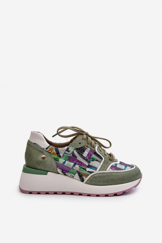 Kožené Tenisky model obuvi Dámske s platformou Máciejka 06390-09 SeledynoIne Kožené Tenisky model obuvi Dámske s platformou Máciejka 06390-09 SeledynoIne