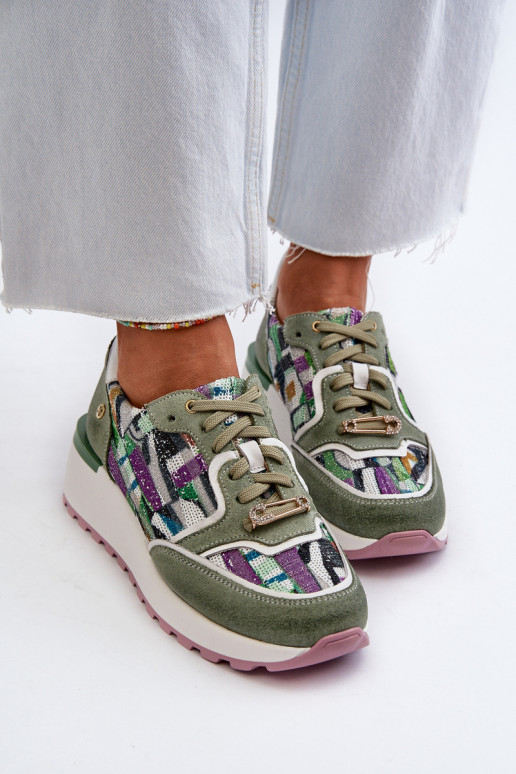 Kožené Tenisky model obuvi Dámske s platformou Máciejka 06390-09 SeledynoIne Kožené Tenisky model obuvi Dámske s platformou Máciejka 06390-09 SeledynoIne