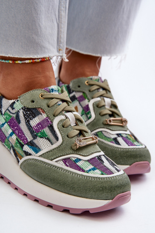 Kožené Tenisky model obuvi Dámske s platformou Máciejka 06390-09 SeledynoIne Kožené Tenisky model obuvi Dámske s platformou Máciejka 06390-09 SeledynoIne