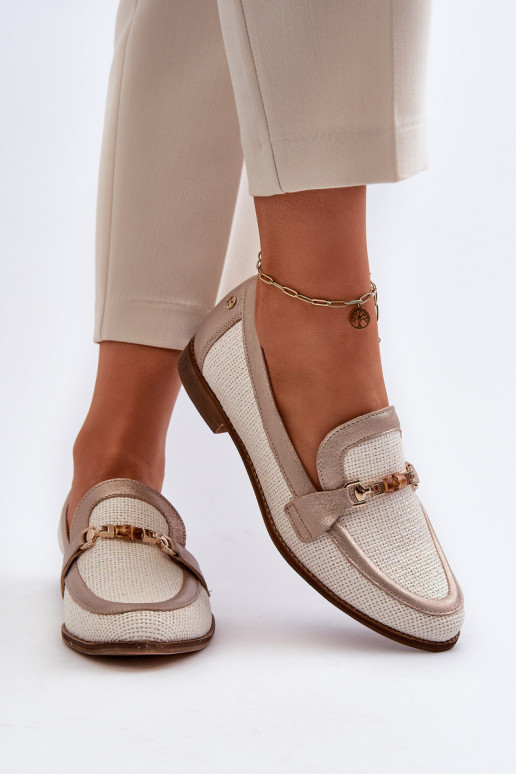 Kožené Mokasíny s ozdobami zlatej farby Máciejka 06442-25 zlatej farby Kožené Mokasíny s ozdobami zlatej farby Máciejka 06442-25 zlatej farby